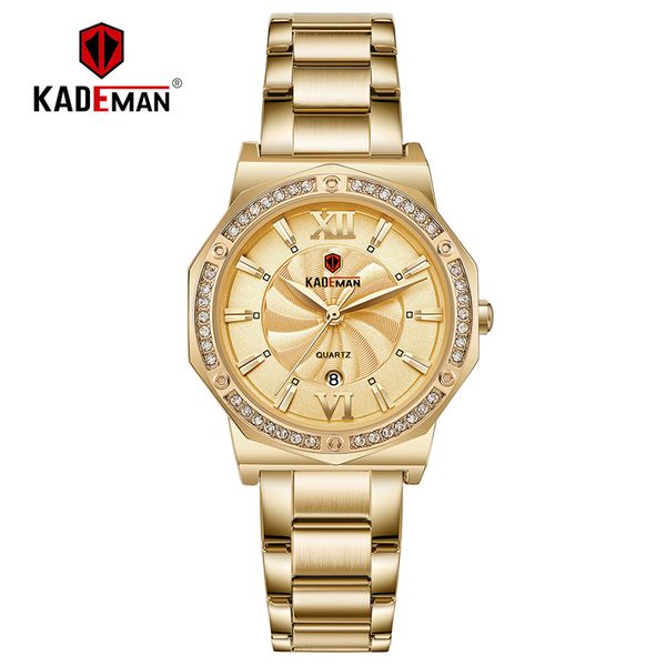 

829 kademan ladies watches crystal diamonds fashion for women calendar quartz full steel wristwatch waterproof present, Slivery;brown