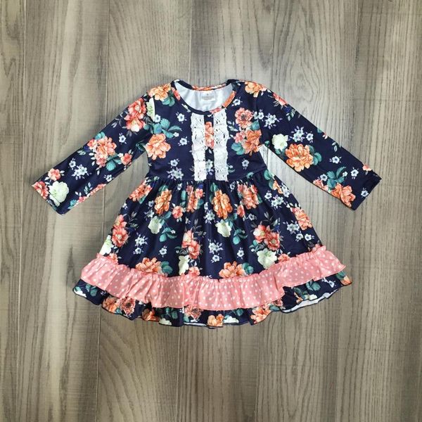 

new arrivals fall/winter baby girls children clothes cotton black coral ruffles dress boutique floral knee length, Red;yellow