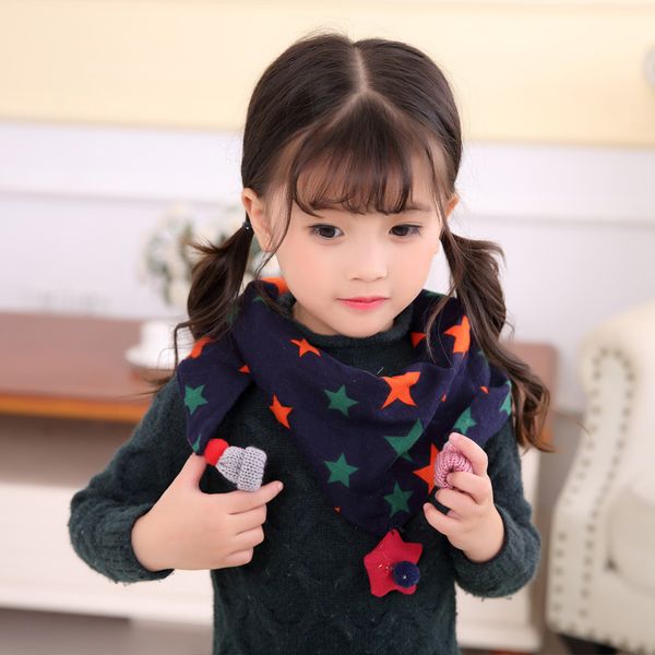 

cotton children neck scarf shawls and wraps korean autumn winter tassel star pendant print boys girls tide shawl, Blue;gray