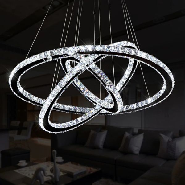 

modern k9 crystal rings chandeliers lights led ceiling fixture living dining room lamp restaurant design hanglamp lustre cristal
