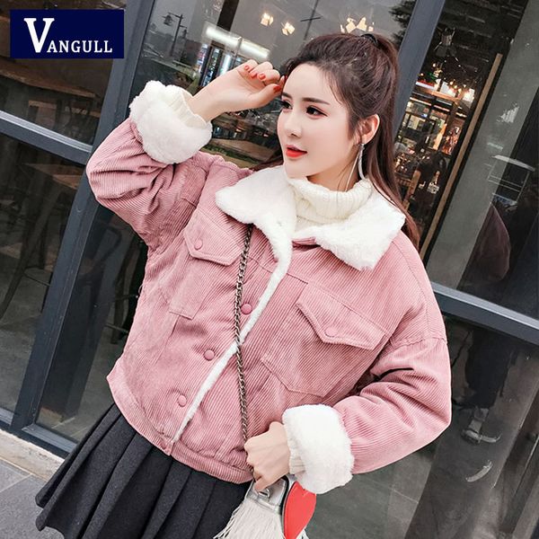 

vangull soft fur lined coat winter lambswool jackets women corduroy thick jacket coat 2019 new ladies outwear casual warm parka, Black;brown