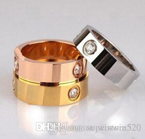

titanium stainless steel love rings for women men jewelry couples cubic zirconia wedding rings logo bague femme 6mm with box, Silver