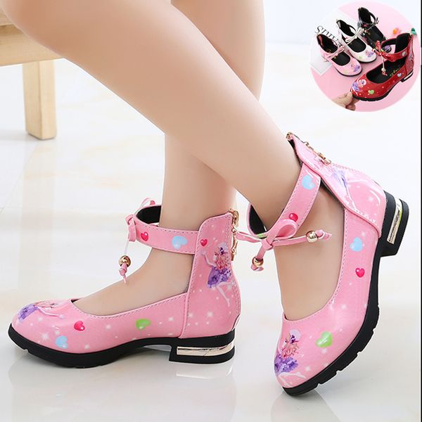 

kids shoes girls leather shoes spring autumn 2020 new korean high-heeled princess children soft bottom little girl, Black;grey