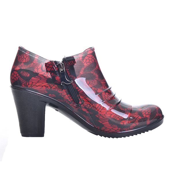 

women's rainning shoes floral printing pumps rainny boots women square heel rain boots waterproof zip xwx4558, Black