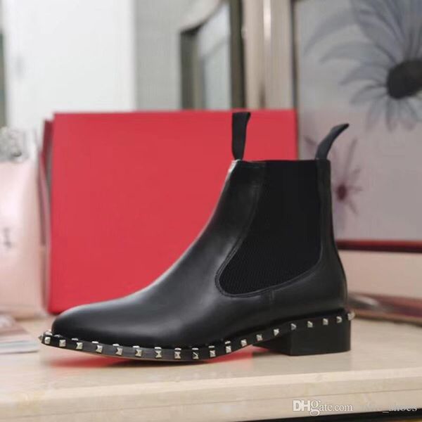 

latest luxury women designer boots martin spikes boots arrival high women casual shoes 100% real leather coarse size 35-40 winter shoes, Black