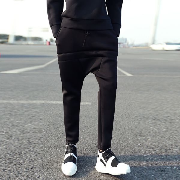 

men's pants 27-44 2021 men clothing hair stylist fashion singer non-mainstream space cotton low crotch harem plus size costumes, Black
