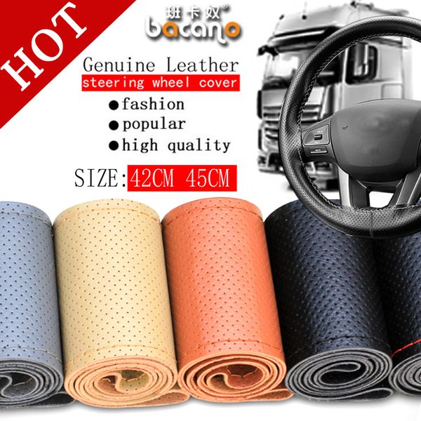

bacano truck bus genuine leather steering wheel cover, 42cm 45cm ,diy handmade case with needles and thread ing