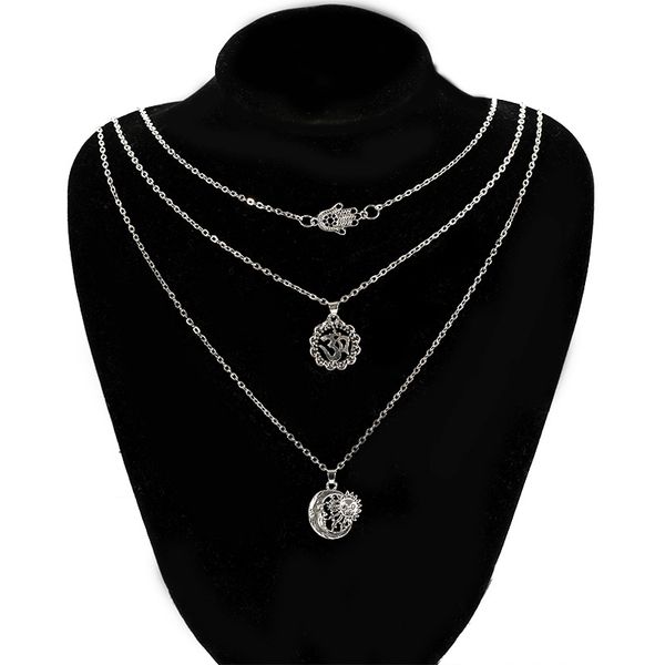 

2020 new fashion 3d sun palm long multi-layer necklace women jewelry accessories gift, Silver