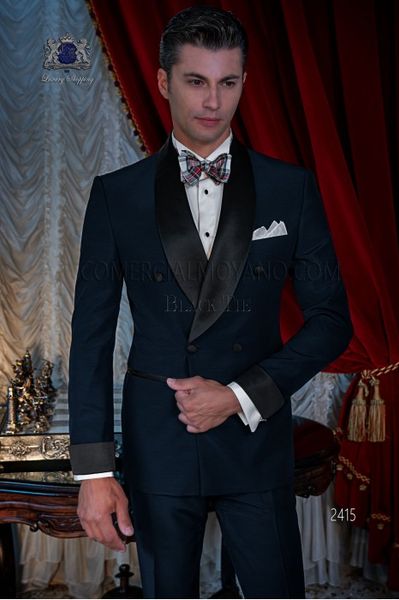 

navy blue groom tuxedos double-breasted men wedding tuxedos shawl lapel jacket blazer fashion men dinner/darty suit(jacket+pants+tie) 1294, Black;gray