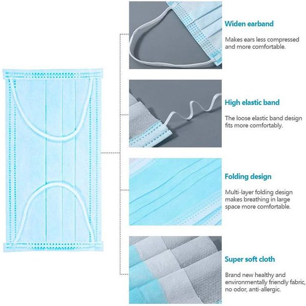 

in stockdisposable face mask 3 layer ear-loop dust mouth masks cover 3-ply non-woven disposable dust mask soft breathable outdoor part p67
