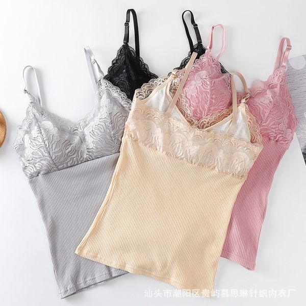 

mousse lin spring and summer new style women's seamless thread vest cross-back camisole lace wrap-around base underwear, Black;white