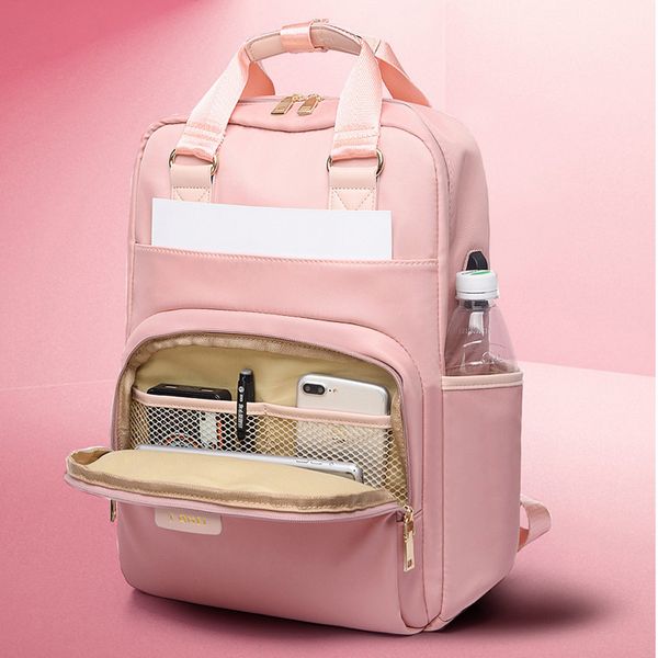 

litthing waterproof pink lapbackpack female fashion girl backpack 13-15.6 inch backpack women men oxford cloth black pink t200326