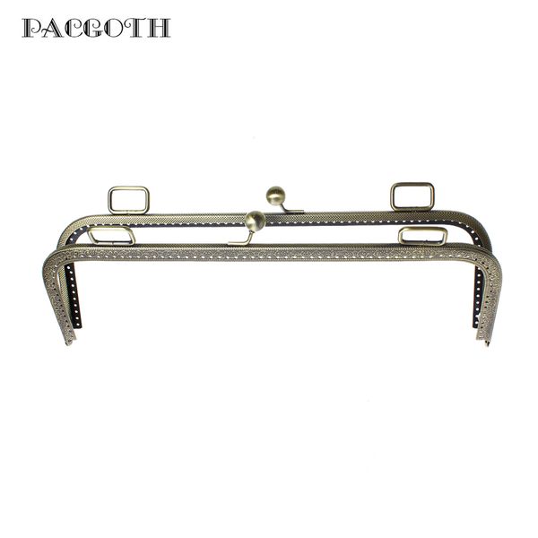 

pacgoth iron alloy kiss clasp lock purse frame rectangle antique bronze ball 29.5x11.5cm, open size: 29.5x22.3cm, 1 pc, Black