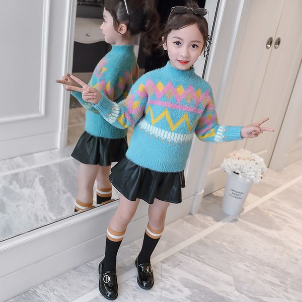 

2019 autumn winter new big girls sweaters korean jacket kids sweaters teen diamond wave knit sweater for girls 8 10 12 14 years, Blue