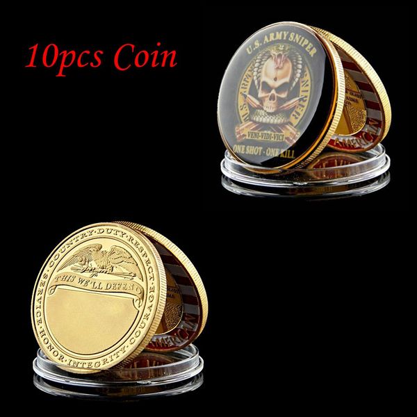

10pcs Challenge Coink US Army Military Sniper Hawk Core Values Gold Plated Challenge One Shot One Kill Collection Coin