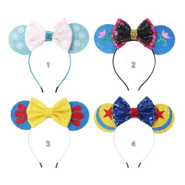

8pcs/lot mouse ears headband snowflake hair accessories headwear christmas sequin hair bow hairband for girls gifts, Slivery;white