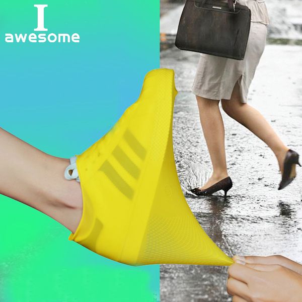 

1 pair waterproof shoe cover rubber thicken rain reusable elasticity overshoes anti-slip bike boot protector covers easy carry, White;pink