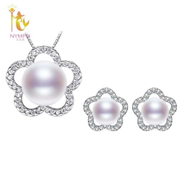 

nymph] wedding pearl jewelry sets pendant necklace & earrings big 9-10mm fine engagement party gift for women with box [t249, Black