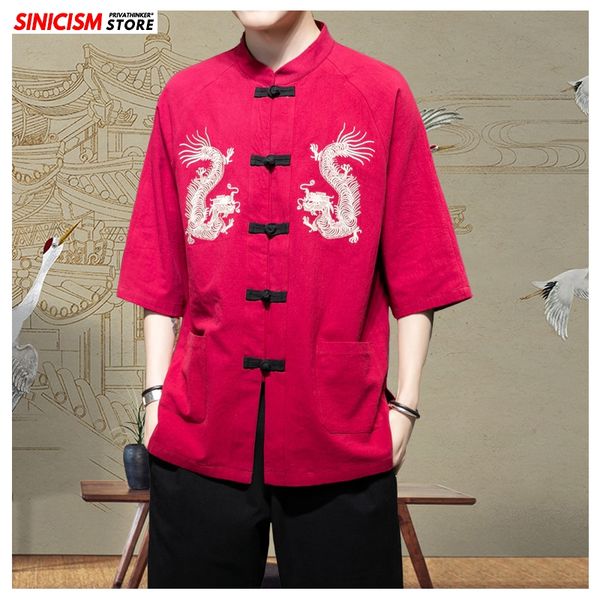 

sinicism store embroidery chinese style shirt mens vintage 2020 new spring summer mens shirts male half shirt clothing oversize, White;black