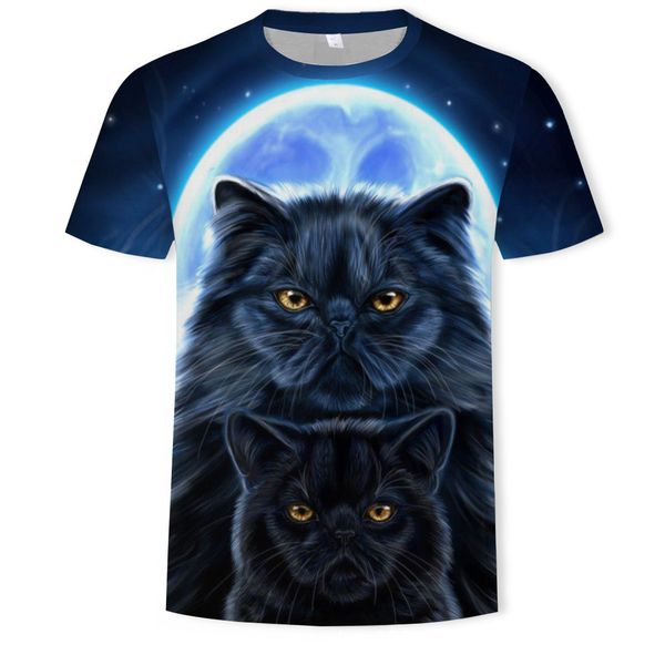 

mensdouble cat printed 3d short-sleeved t-shirt casual, White;black