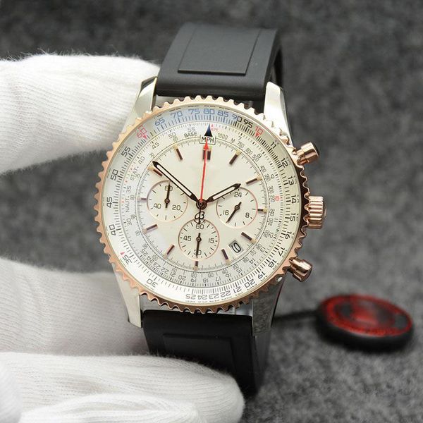 

wholesale Men Favorite Watch 44MM Quartz Mens Watches Wrtistwatches With Subdials Rotatable Bezel Round Gold Case Shape Black Rubber Strap