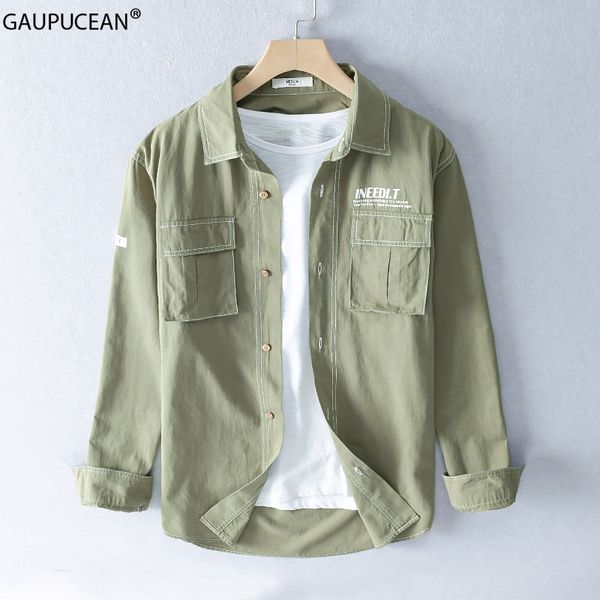 

100% cotton anti-static man casual shirt quality spring autumn male pockets patchwork green tooling full long sleeve men shirts, White;black