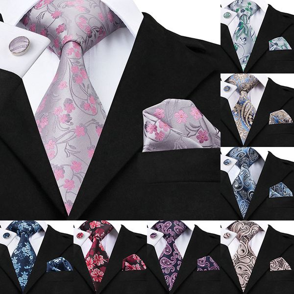 

2018 fashion gray pink floral 8.5cm width tie hanky cufflinks sets men's silk ties for men formal wedding party c-1049, Blue;purple