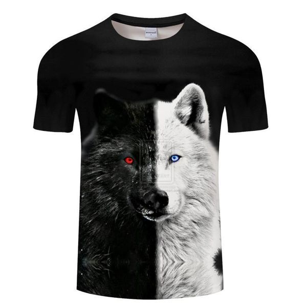 

Wholesale Yin And Yang Wolf Men Tshirt Streetwear Black T Shirt Casual 3D printing men's T-shirt