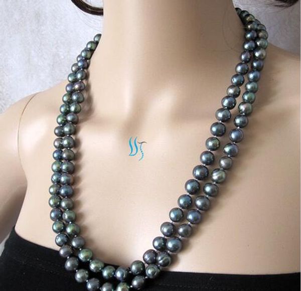 

49" 9-10mm peacock freshwater pearl necklace strand jewelry, Silver