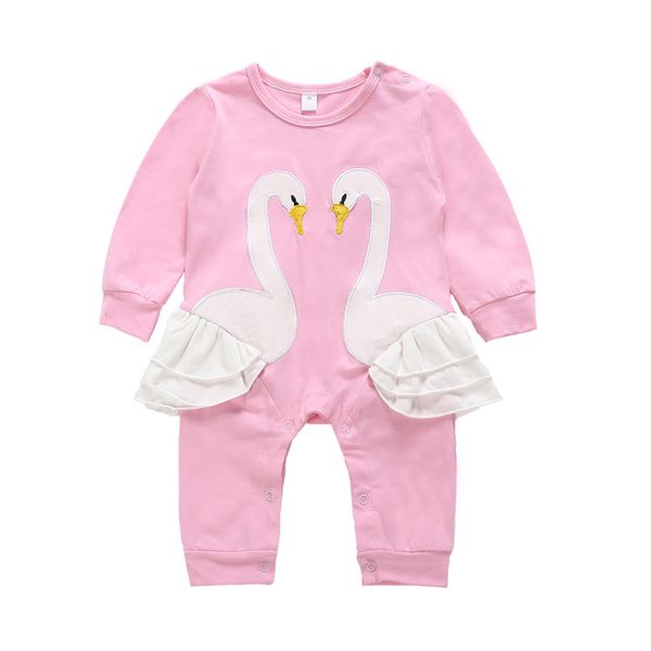 

baby girls romper 2019 new kids pink swan embroidery print jumpsuits spring autumn long sleeveless rompers children climbing clothes z01, Blue
