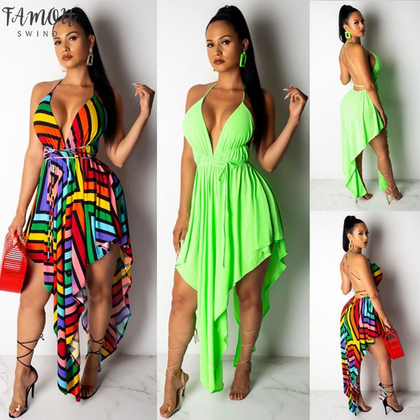

2020 fashion lady women summer boho bandagesling v neck long backless crop mermaid beach evening party dresses sundress, Black;gray