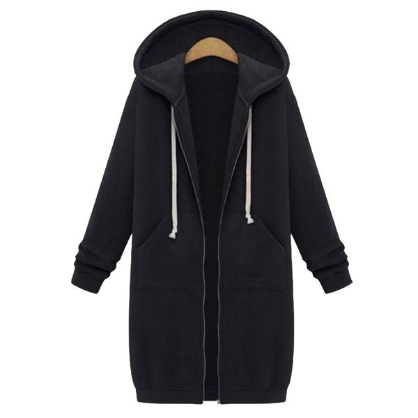 

plus size 5xl oversized hoodies sweatshirt women overcoats plus velvet hooded hoodies jacket autumn solid long sweatshirt female, Black