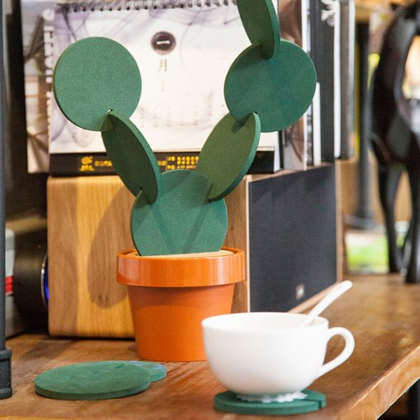 

1 set combination type tableware mats cactus diy nonslip heat insulation mat for drink holder coffee
