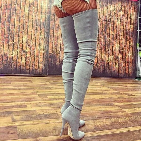 

10.5cm heels women shoes dress over knee winter boots woman faux suede leather boot womens thigh high boots ladies snow shoe, Black
