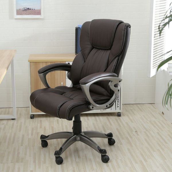 

brown pu leather high back office chair executive task ergonomic computer desk