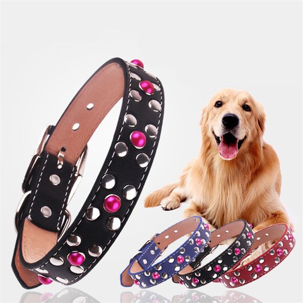 

dog collars & leashes fashion pu leather collar simple drill rivet pet for small and medium pets supplies dogs accessories