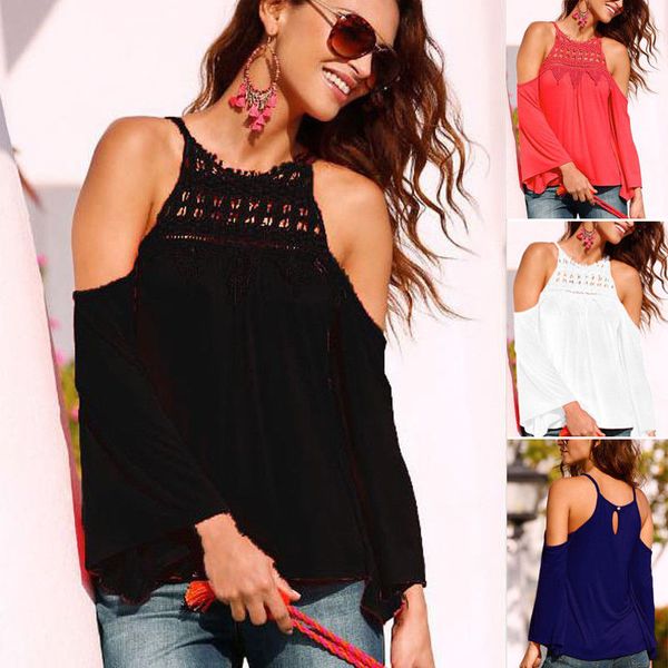 

new fashion women summer long sleeve t-shirts casual loose cotton halter women clothing