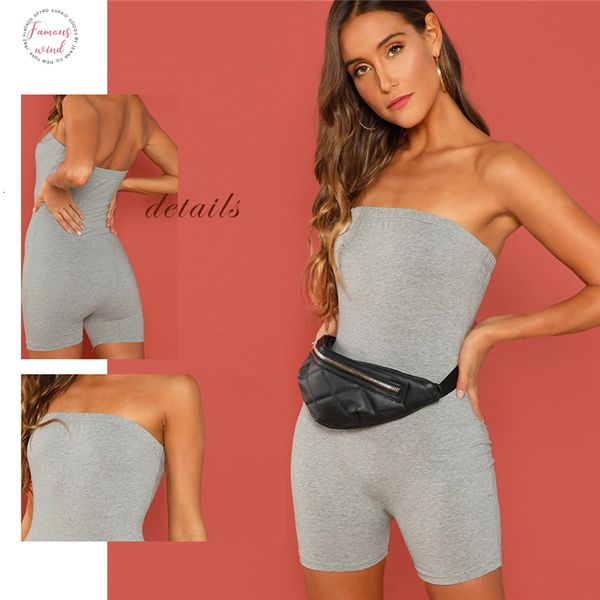 

fitted slim solid tube romper sleeveless streetwear female jumpsuits 2019 summer women bodycon grey short playsuits, Black;white