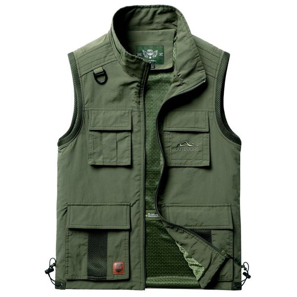 

outdoor t-shirts men's summer spring vest multi-pockets pography fishing climbing hiking plus size vests sleeveless casual waistcoat, Gray;blue