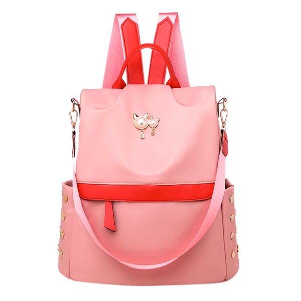 

cute cat pattern outdoor solid color bagpack nylon multi-function backpack women travel backpack travel bag anti-theft /e