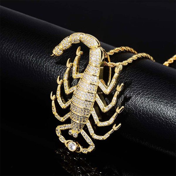 

новая мода scorpion ожерелье кулон хип-хоп ювелирные изделия с цепью веревки iced out кубический циркон сияющий мужской подарок, Silver