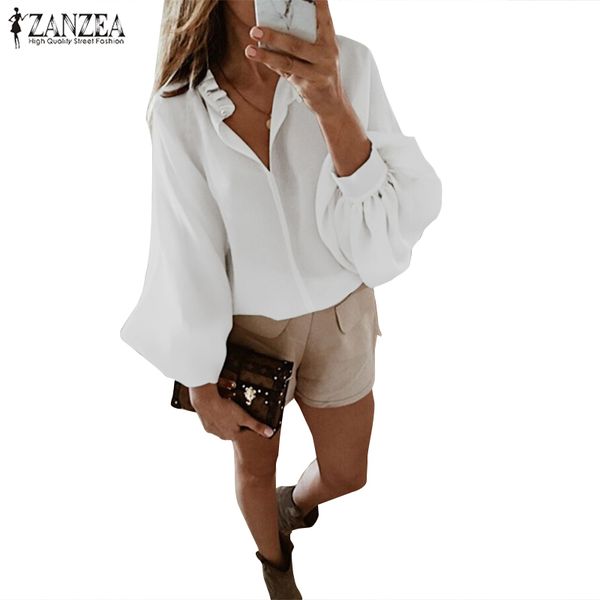 

women's blouses & shirts zanzea 2021 fashion women casual ruffles elegant work white tunic loose solid blusas femininas plus size 5xl