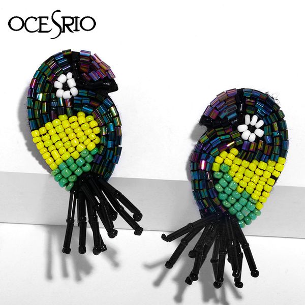 

2019 cute parrot bird earrings for women bohemian handmade beaded colorful animal dangle drop earrings christmas gift ers-r47, Silver