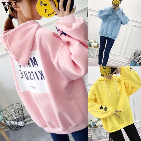 

womail women sweatshirt autumn letter print hooded swirtshirt long sleeve pullover sweatshirt kpop loose sport sudadera mujer p0, Black