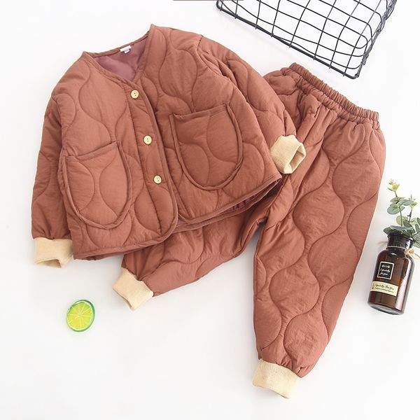 

2019 winter new arrival korean style cotton clothing sets pure color fashion thickened suit for cute sweet baby girls and boys, White