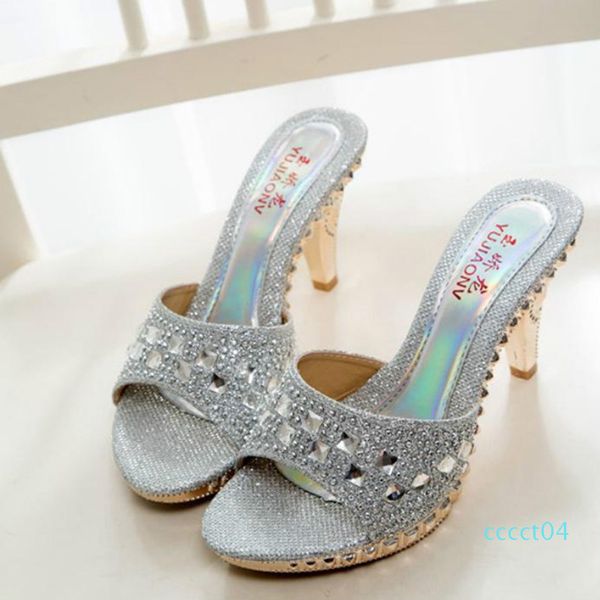 

brand designer-wholesale summer fashion shoes woman rhinestone high heel sandals women slippers sandalias ladies shoes size 35-39 ct04, Black