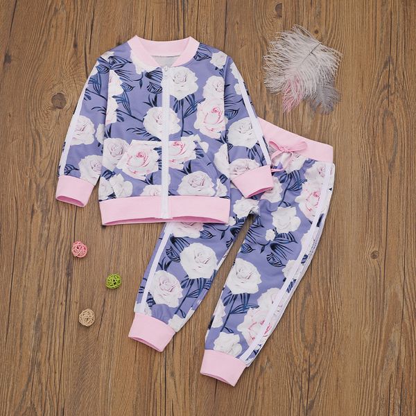 

baby girl clothes winter newborn clothes toddler kids baby boy girl floral sport suit t shirt long pants ropa nina set, White