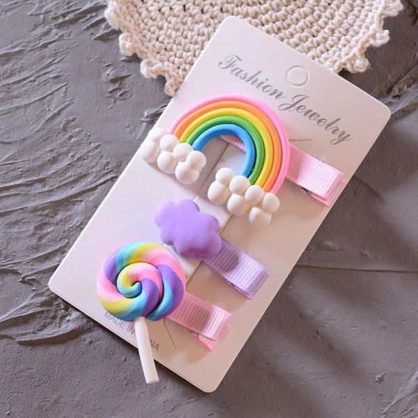 

hair accessories cute rainbow clips for girls colorful lollipop hairpins cartoon cloud barrettes hairclip set children, Slivery;white