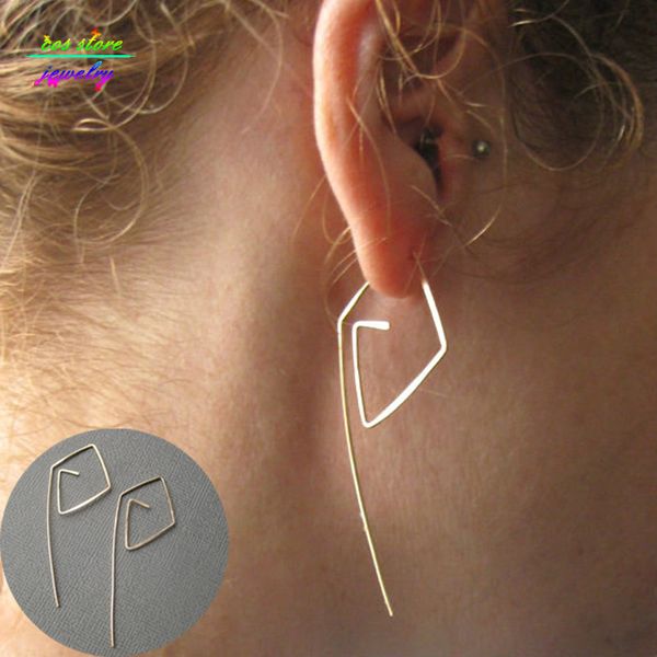 

boho ethnic gold triangle hoop earrings for women handmade spiral wire earrings fashion geometric earings 2018 jewlery brincos, Golden;silver