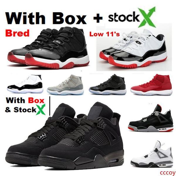 

black cat 4s low bred concord 11 men basketball shoes pure money 4 with stock x wholesale sneakers fire red new style